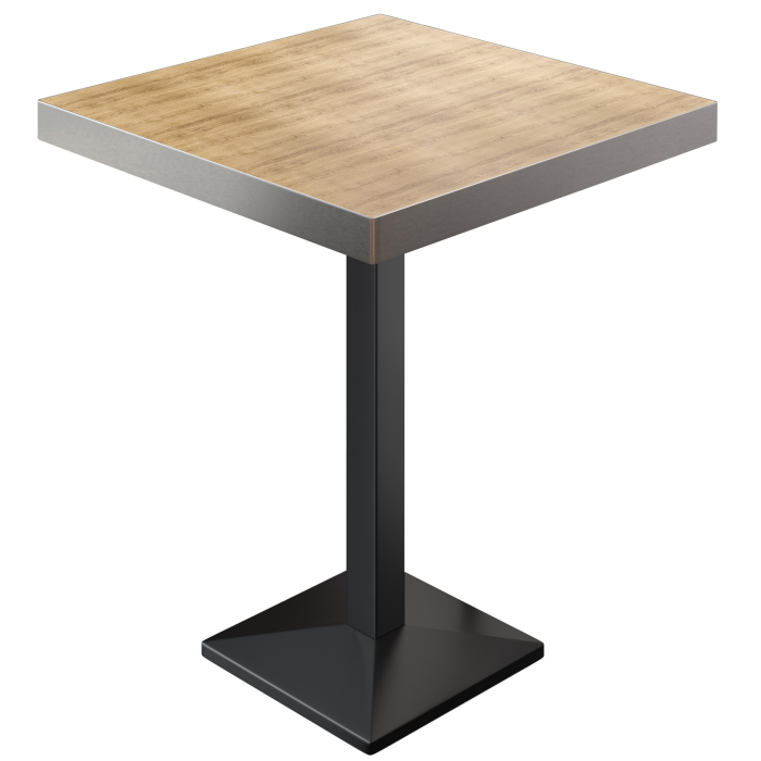 BPA | Bistro Stehtisch | 80 x 80 x 114 cm | Edelstahl Rand | Quadratisch | Eiche / Schwarz