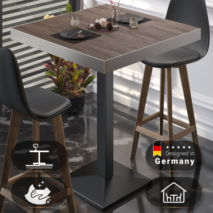 BPA | Bistro Stehtisch | 70 x 70 x 114 cm | Rustfritt stål kant | Kvadratisk | Lys Wenge / Svart BPA | Bistro Stehtisch | 70 x 70 x 114 cm | Rustfritt stål kant | Kvadratisk | Lys Wenge / Svart