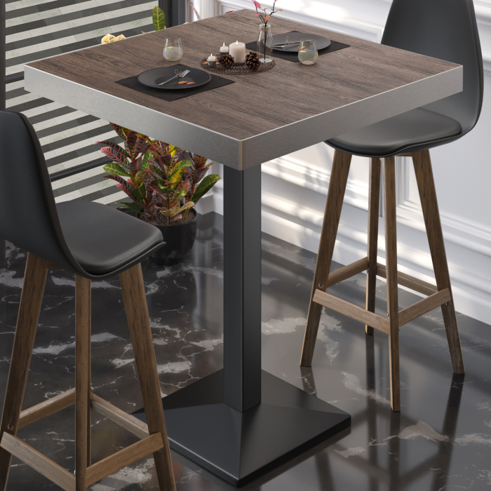 BPA | Bistro Stehtisch | 70 x 70 x 114 cm | Rustfritt stål kant | Kvadratisk | Lys Wenge / Svart BPA | Bistro Stehtisch | 70 x 70 x 114 cm | Rustfritt stål kant | Kvadratisk | Lys Wenge / Svart