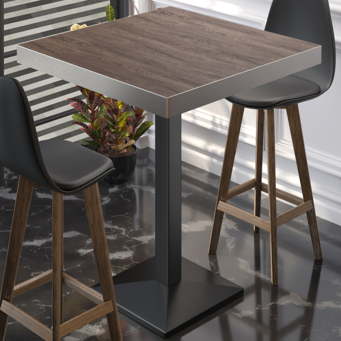 BPA | Bistro Stehtisch | 70 x 70 x 114 cm | Rustfritt stål kant | Kvadratisk | Lys Wenge / Svart BPA | Bistro Stehtisch | 70 x 70 x 114 cm | Rustfritt stål kant | Kvadratisk | Lys Wenge / Svart