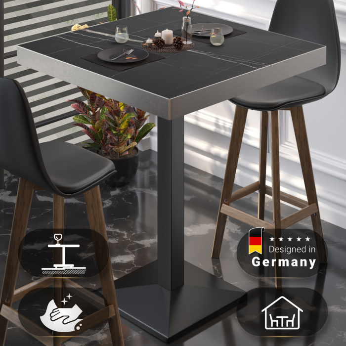 BPA | Bistro Table | 80 x 80 x 114 cm | Stainless Steel Edge | Square | Black Marble / Black BPA | Bistro Table | 80 x 80 x 114 cm | Stainless Steel Edge | Square | Black Marble / Black
