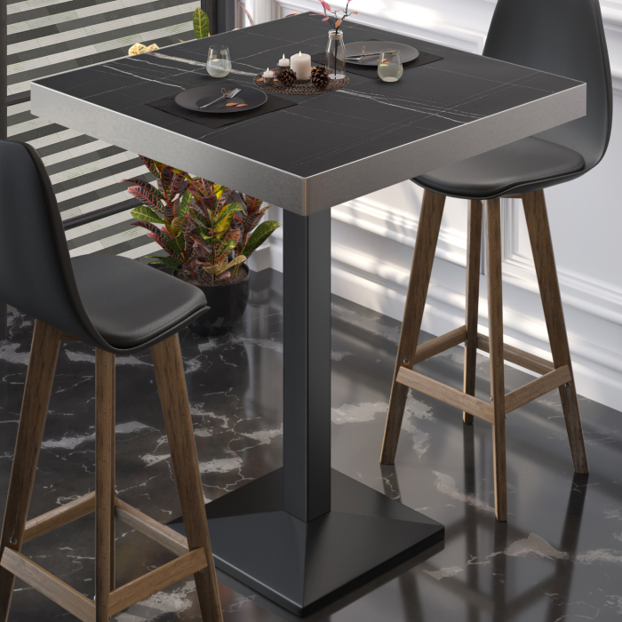 BPA | Bistro Table | 80 x 80 x 114 cm | Stainless Steel Edge | Square | Black Marble / Black BPA | Bistro Table | 80 x 80 x 114 cm | Stainless Steel Edge | Square | Black Marble / Black