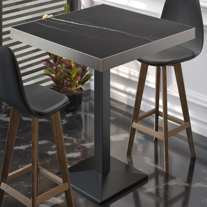 BPA | Bistro Table | 80 x 80 x 114 cm | Stainless Steel Edge | Square | Black Marble / Black BPA | Bistro Table | 80 x 80 x 114 cm | Stainless Steel Edge | Square | Black Marble / Black