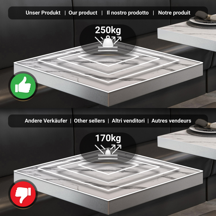 BPA | Bistro Stehbord | 70 x 70 x 114 cm | Rustfritt stål kant | Firkantet | Hvit marmor / Svart