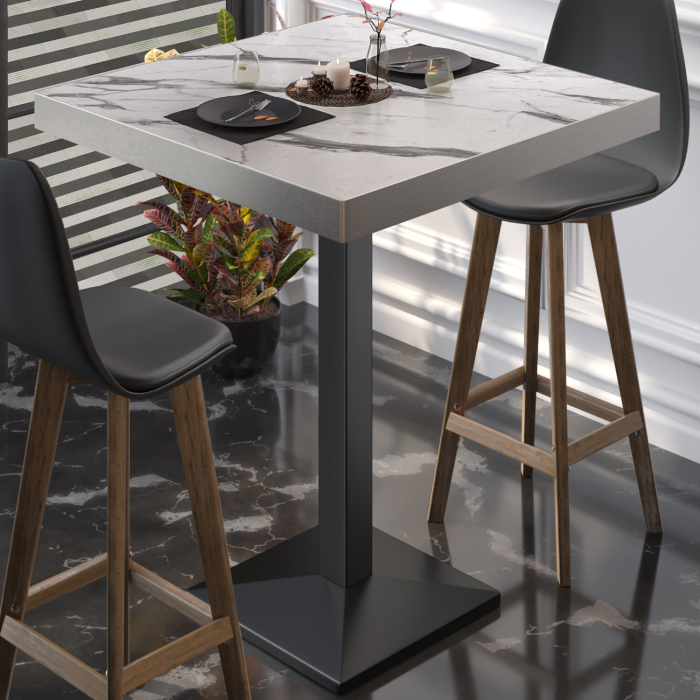 BPA | Bistro Stehbord | 70 x 70 x 114 cm | Rustfritt stål kant | Firkantet | Hvit marmor / Svart