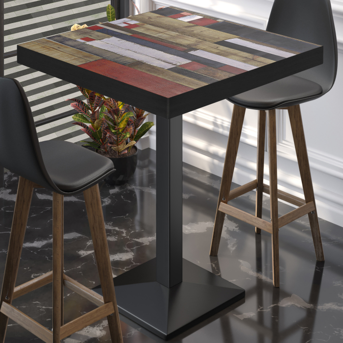BPA | Bistro Stehtisch | 70 x 70 x 114 cm | Svart kant | Firkantet | Vintage Fargerik / Svart