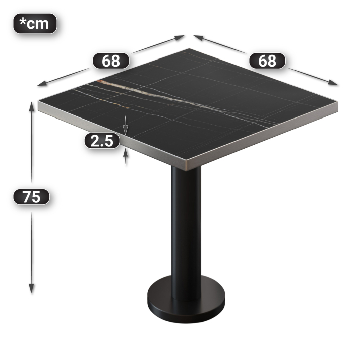 BML | Bistrobord | 70 x 70 x 74,5 cm | Firkantet | Svart marmor/svart BML | Bistrobord | 70 x 70 x 74,5 cm | Firkantet | Svart marmor/svart