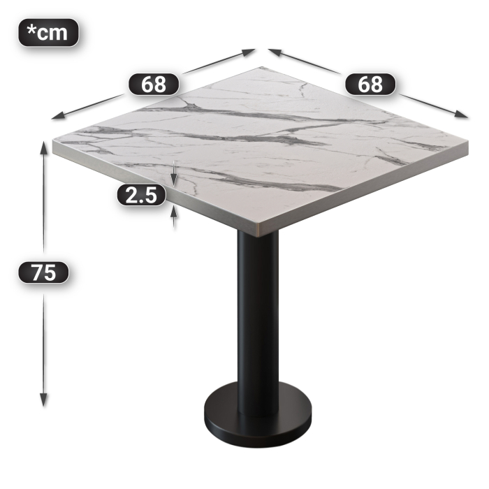 BML | Bistrobord | 70 x 70 x 74,5 cm | Firkantet | Hvit marmor/svart