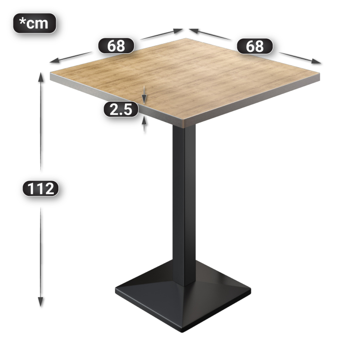 BPA | Stół bistro | 70 x 70 x 112 cm | Stal nierdzewna brzeg | Kwadratowy | Dąb / Czarny BPA | Stół bistro | 70 x 70 x 112 cm | Stal nierdzewna brzeg | Kwadratowy | Dąb / Czarny
