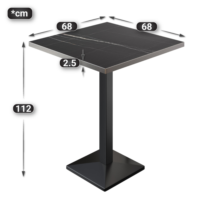 BPA | Bistro Stehtisch | 70 x 70 x 112 cm | Rustfritt stål kant | Firkantet | Svart marmor / Svart BPA | Bistro Stehtisch | 70 x 70 x 112 cm | Rustfritt stål kant | Firkantet | Svart marmor / Svart