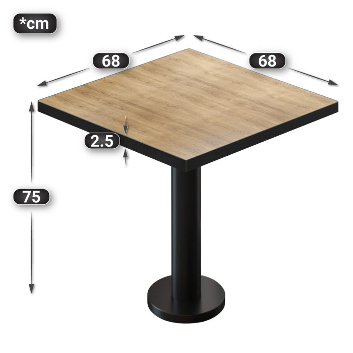 BML | Bistrobord | 70 x 70 x 74,5 cm | Firkantet | Eik / Sort