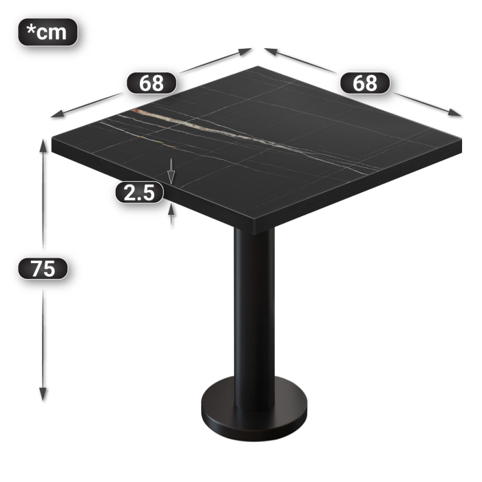 BML | Bistrobord | 70 x 70 x 74,5 cm | Firkantet | Svart marmor/svart