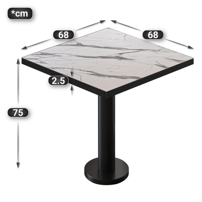 BML | Bistrobord | 70 x 70 x 74,5 cm | Firkantet | Hvit marmor/svart BML | Bistrobord | 70 x 70 x 74,5 cm | Firkantet | Hvit marmor/svart