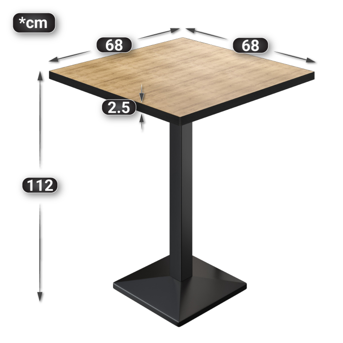 BPA | Bistro Steambord | 70 x 70 x 112 cm | Svart kant | Firkantet | Eik / Svart BPA | Bistro Steambord | 70 x 70 x 112 cm | Svart kant | Firkantet | Eik / Svart