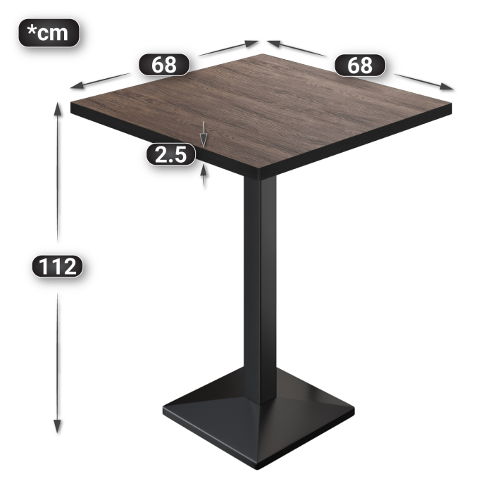 BPA | Bistro Høyt bord | 70 x 70 x 112 cm | Svart kant | Firkantet | Lys Wenge / Svart BPA | Bistro Høyt bord | 70 x 70 x 112 cm | Svart kant | Firkantet | Lys Wenge / Svart