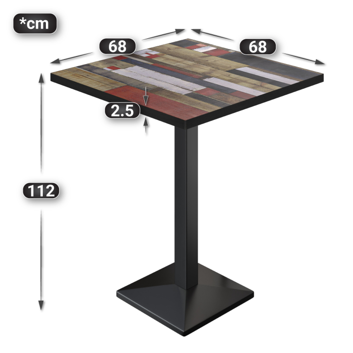 BPA | Bistro Steh Bord | 70 x 70 x 112 cm | Svart Kant | Firkantet | Vintage Fargerik / Svart BPA | Bistro Steh Bord | 70 x 70 x 112 cm | Svart Kant | Firkantet | Vintage Fargerik / Svart