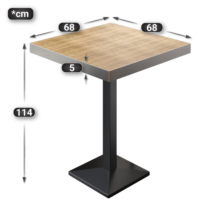BPA | Bistro Stehbord | 70 x 70 x 114 cm | Rustfritt stål kant | Firkantet | Eik / Svart BPA | Bistro Stehbord | 70 x 70 x 114 cm | Rustfritt stål kant | Firkantet | Eik / Svart