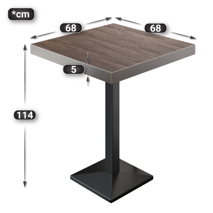 BPA | Bistro Stehtisch | 70 x 70 x 114 cm | Rustfritt stål kant | Kvadratisk | Lys Wenge / Svart BPA | Bistro Stehtisch | 70 x 70 x 114 cm | Rustfritt stål kant | Kvadratisk | Lys Wenge / Svart