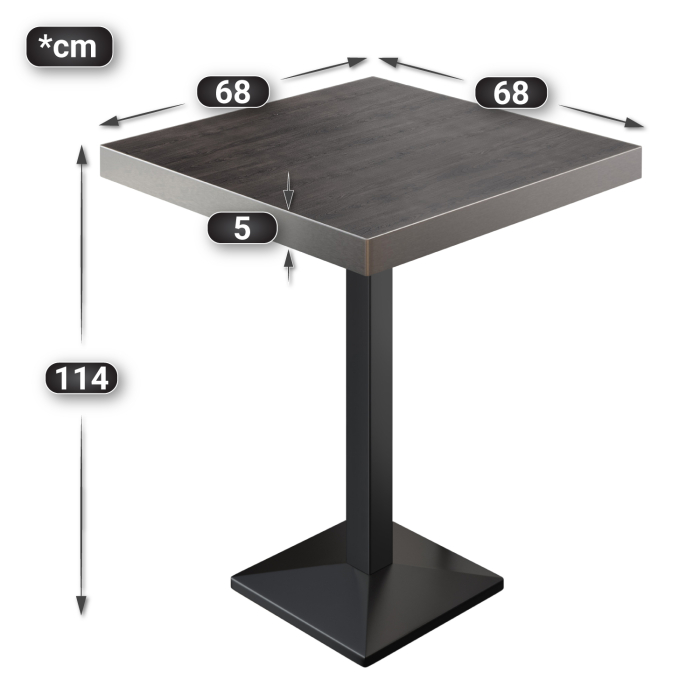 BPA | Bistro Stehtbord | 70 x 70 x 114 cm | Rustfri kant | Firkantet | Wenge / Svart
