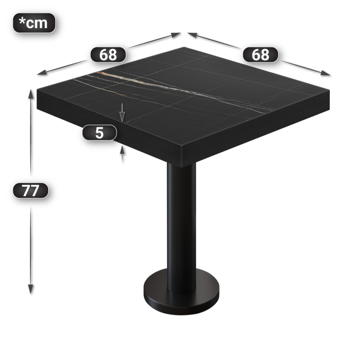 BML | Bistrobord | 70x70x77cm | Firkantet | Svart marmor/svart BML | Bistrobord | 70x70x77cm | Firkantet | Svart marmor/svart