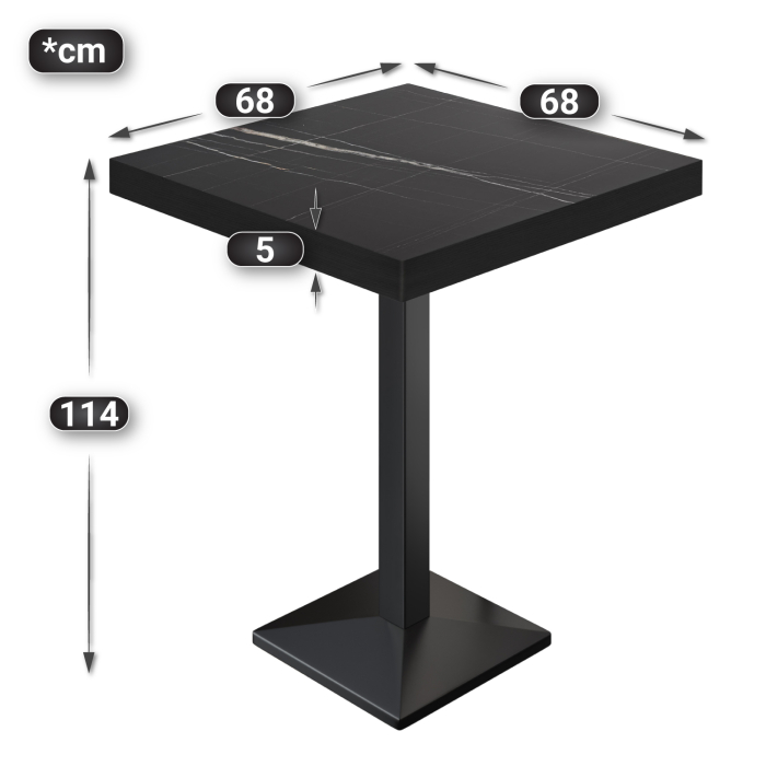 BPA | Tavolo da bistrò | 70 x 70 x 114 cm | Bordo Nero | Quadrato | Marmo Nero / Nero BPA | Tavolo da bistrò | 70 x 70 x 114 cm | Bordo Nero | Quadrato | Marmo Nero / Nero