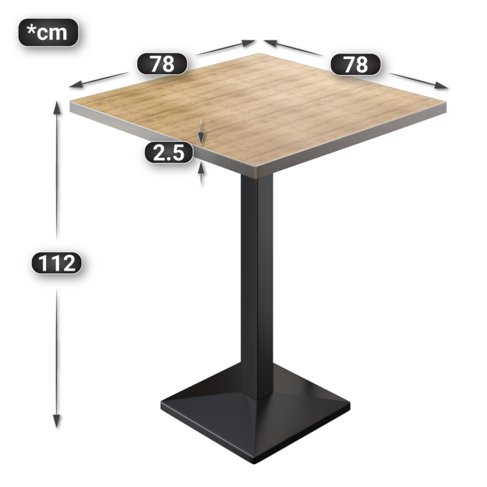 BPA | Bistro Steheshus | 80 x 80 x 112 cm | Rustfritt stål kant | Firkantet | Eik / Svart BPA | Bistro Steheshus | 80 x 80 x 112 cm | Rustfritt stål kant | Firkantet | Eik / Svart
