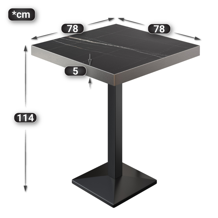 BPA | Bistro Table | 80 x 80 x 114 cm | Stainless Steel Edge | Square | Black Marble / Black BPA | Bistro Table | 80 x 80 x 114 cm | Stainless Steel Edge | Square | Black Marble / Black