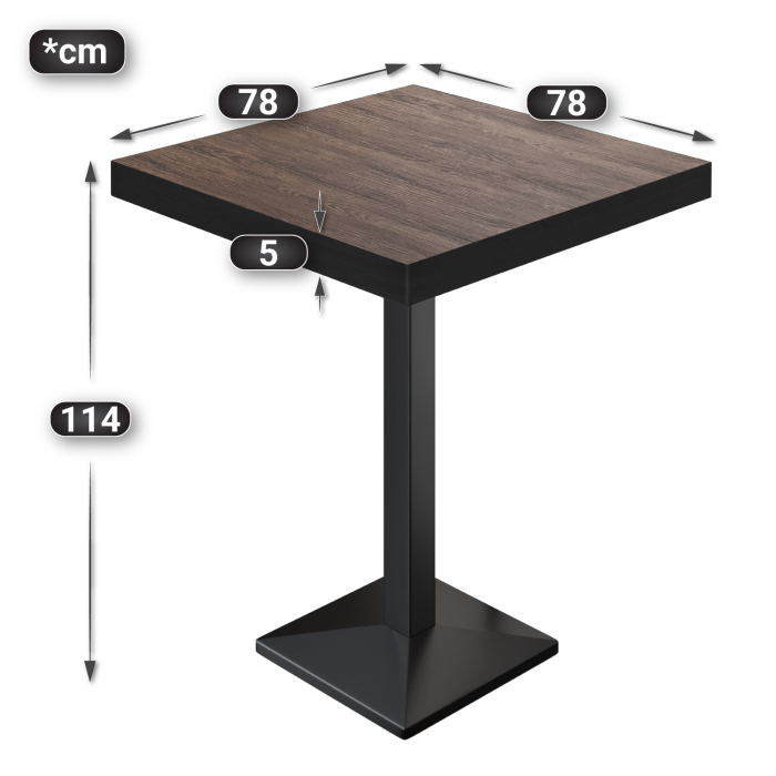 BPA | Bistro Stehertavle | 80 x 80 x 114 cm | Svart kant | Firkantet | Lys Wenge / Svart