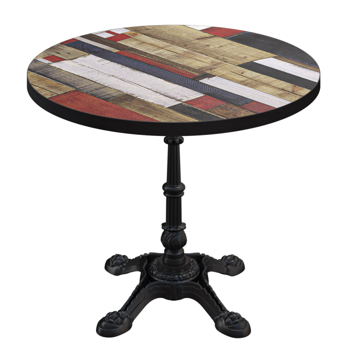 BPR | Bistro Tisch | Ø 60 x 74,5 cm | Rund | Schwarzer Rand | Vintage Bunt / Schwarz