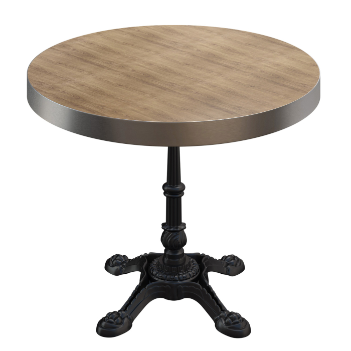 BPR | Table de Bistro | Ø 70 x 77 cm | Rond | Bord en acier inoxydable | Chêne / Noir