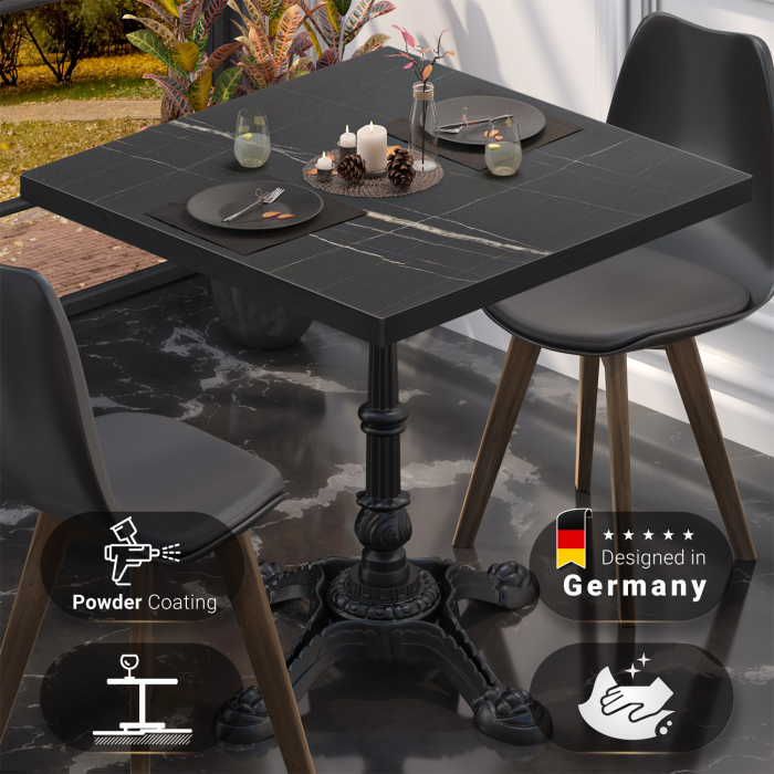 BPR | Bistrobord | 70 x 70 x 74,5 cm | Firkantet | Svart marmor/svart