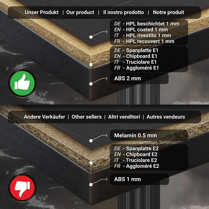 BPR | Bistrobord | 70 x 70 x 74,5 cm | Firkantet | Svart marmor/svart