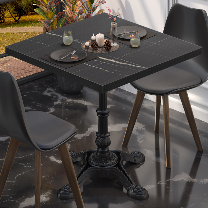 BPR | Bistrobord | 70 x 70 x 74,5 cm | Firkantet | Svart marmor/svart