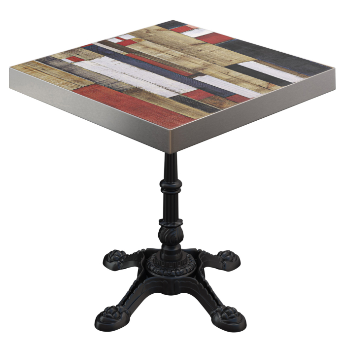 BPR | Table de bistrot | 70 x 70 x 77 cm | Carré | Bord en acier inoxydable | Vintage Coloré / Noir