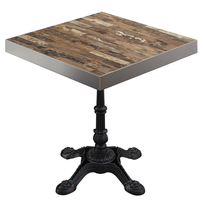 BPR | Table de bistrot | 70 x 70 x 77 cm | Carré | Bord en acier inoxydable | Vintage Old / Noir