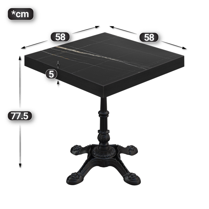 BPR | Bistrobord | 60x60x77cm | Firkantet | Svart marmor/svart BPR | Bistrobord | 60x60x77cm | Firkantet | Svart marmor/svart