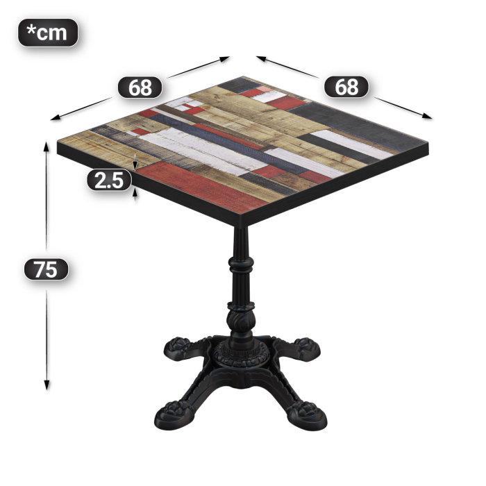BPR | Bistrobord | 70 x 70 x 74,5 cm | Firkantet | Vintage fargerik / svart BPR | Bistrobord | 70 x 70 x 74,5 cm | Firkantet | Vintage fargerik / svart