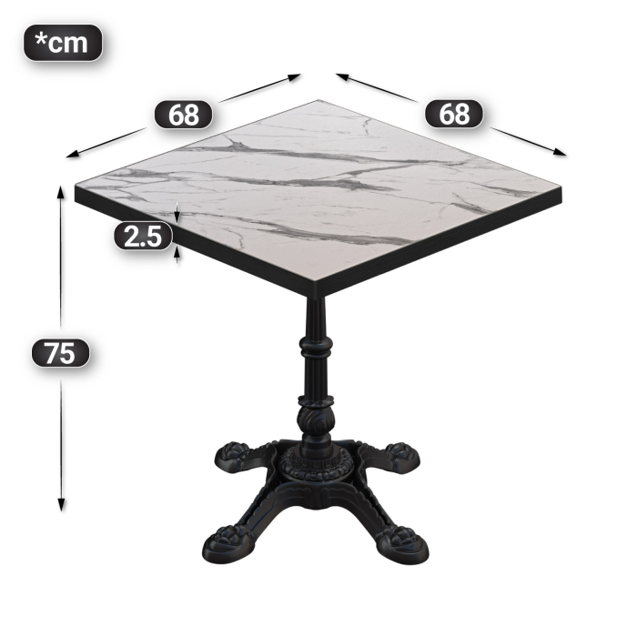BPR | Bistrobord | 70 x 70 x 74,5 cm | Firkantet | Hvit marmor/svart BPR | Bistrobord | 70 x 70 x 74,5 cm | Firkantet | Hvit marmor/svart