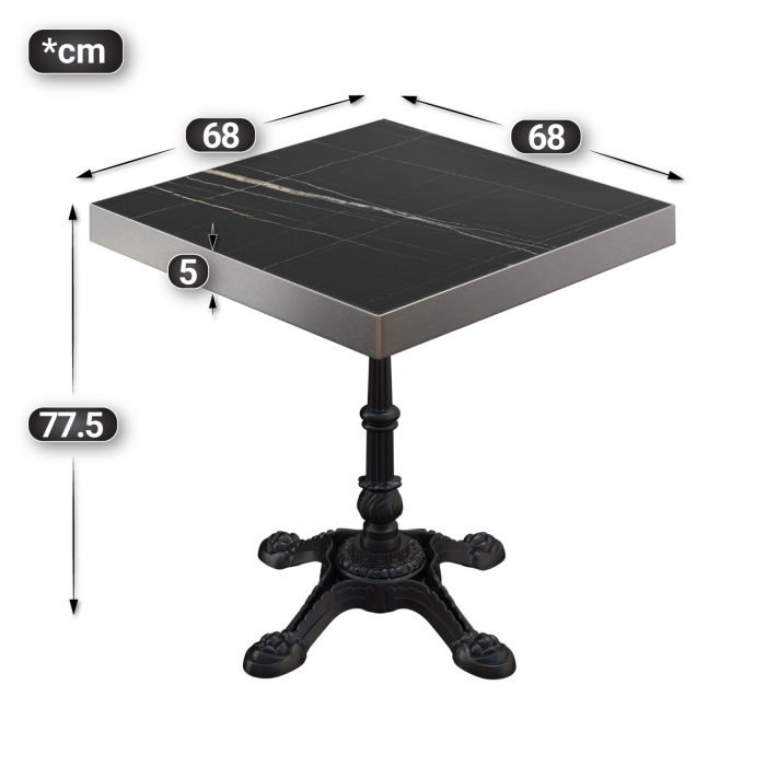 BPR | Bistrobord | 70x70x77cm | Firkantet | Svart marmor/svart BPR | Bistrobord | 70x70x77cm | Firkantet | Svart marmor/svart