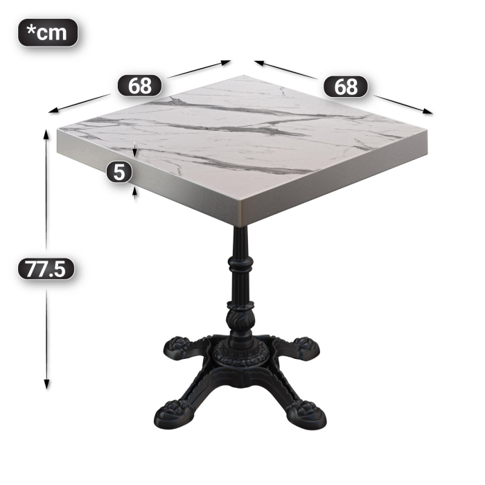 BPR | Bistrobord | 70x70x77cm | Firkantet | Hvit marmor/svart BPR | Bistrobord | 70x70x77cm | Firkantet | Hvit marmor/svart
