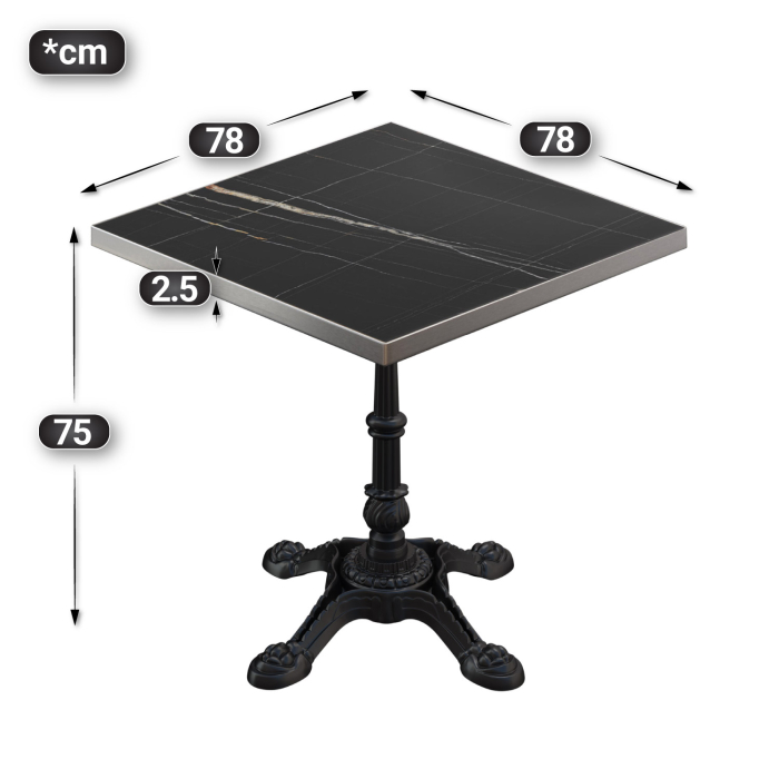 BPR | Bistrobord | 70 x 70 x 74,5 cm | Firkantet | Svart marmor/svart BPR | Bistrobord | 70 x 70 x 74,5 cm | Firkantet | Svart marmor/svart