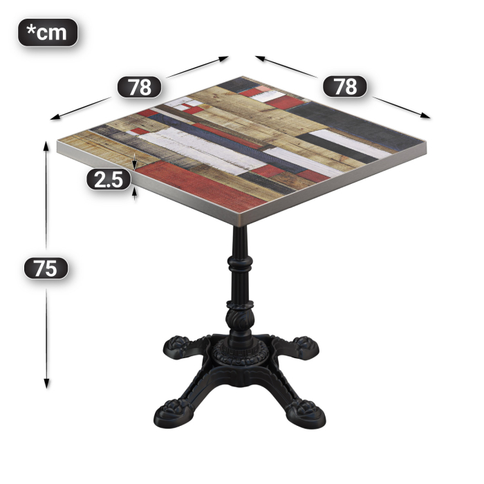 BPR | Bistrobord | 70 x 70 x 74,5 cm | Firkantet | Vintage fargerik / svart BPR | Bistrobord | 70 x 70 x 74,5 cm | Firkantet | Vintage fargerik / svart