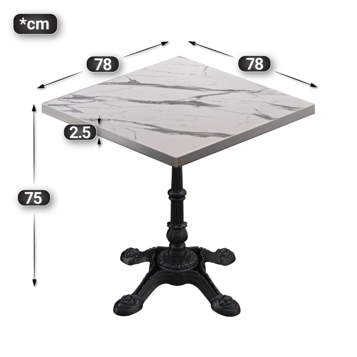 BPR | Bistrobord | 70 x 70 x 74,5 cm | Firkantet | Hvit marmor/svart