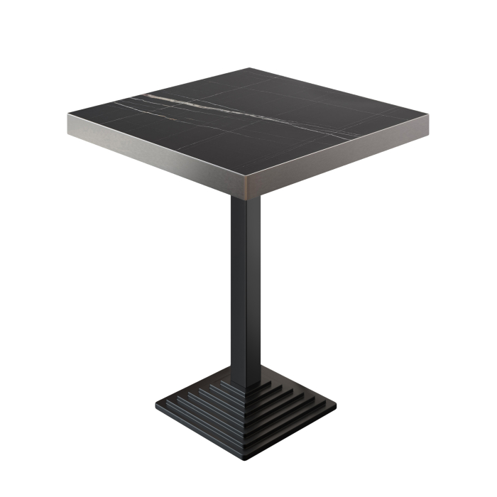BPY | Bistro Ståbord | 70 x 70 x 114 cm | Rostfritt stål kant | Kvadratisk | Svart marmor / Svart