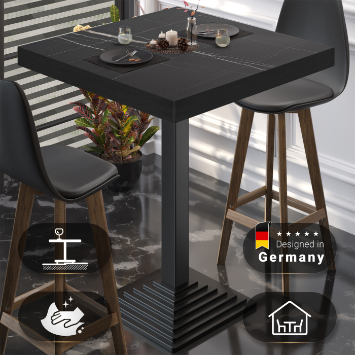 BPY | Bistro Ståbord | 80 x 80 x 114 cm | Sort kant | Firkantet | Sort marmor / Sort BPY | Bistro Ståbord | 80 x 80 x 114 cm | Sort kant | Firkantet | Sort marmor / Sort