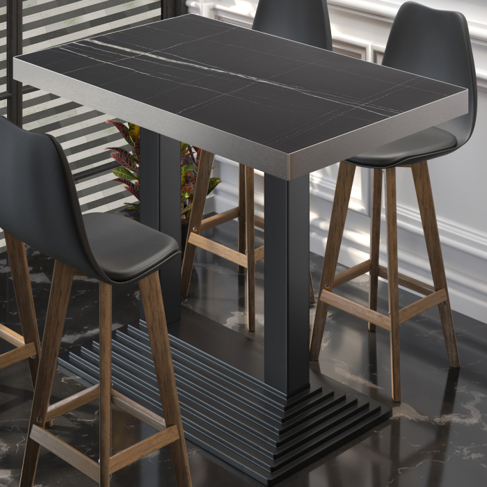 BPY | Bistro Stehbord | 130 x 80 x 114 cm | Rustfrit stål kant | Rektangulær | Sort marmor / Sort