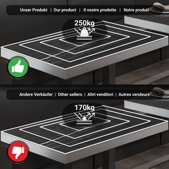 BPY | Bistro Stehbord | 130 x 80 x 114 cm | Rustfrit stål kant | Rektangulær | Sort marmor / Sort