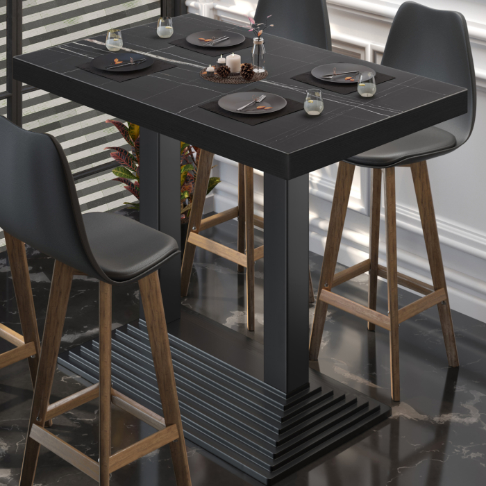 BPY | Bistro Stehbord | 130 x 80 x 114 cm | Sort kant | Firkantet | Sort marmor / Sort