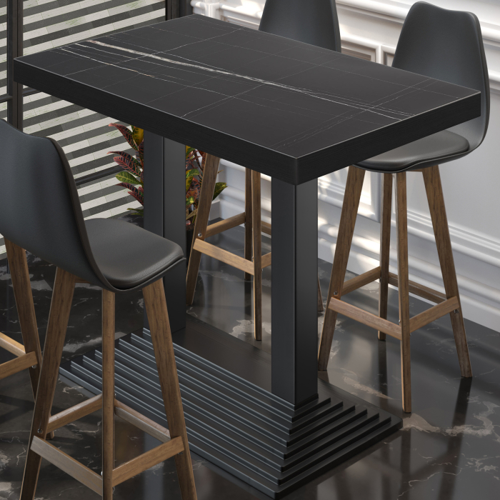 BPY | Bistro Stehbord | 130 x 80 x 114 cm | Sort kant | Firkantet | Sort marmor / Sort