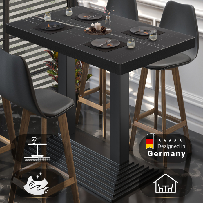 BPY | Bistro Stehbord | 130 x 80 x 114 cm | Sort kant | Firkantet | Sort marmor / Sort